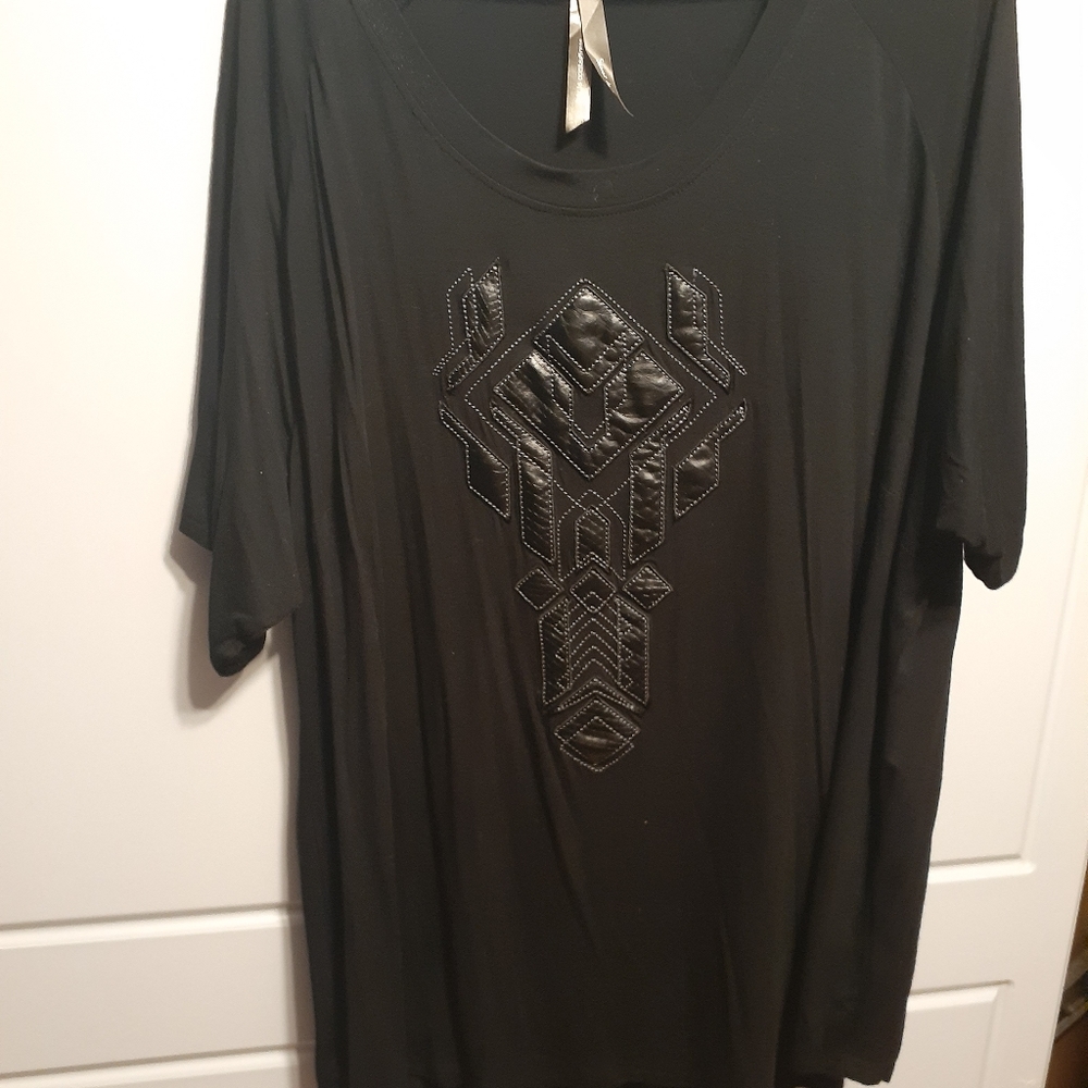 Black T-Shirt With Faux Leather Detail
